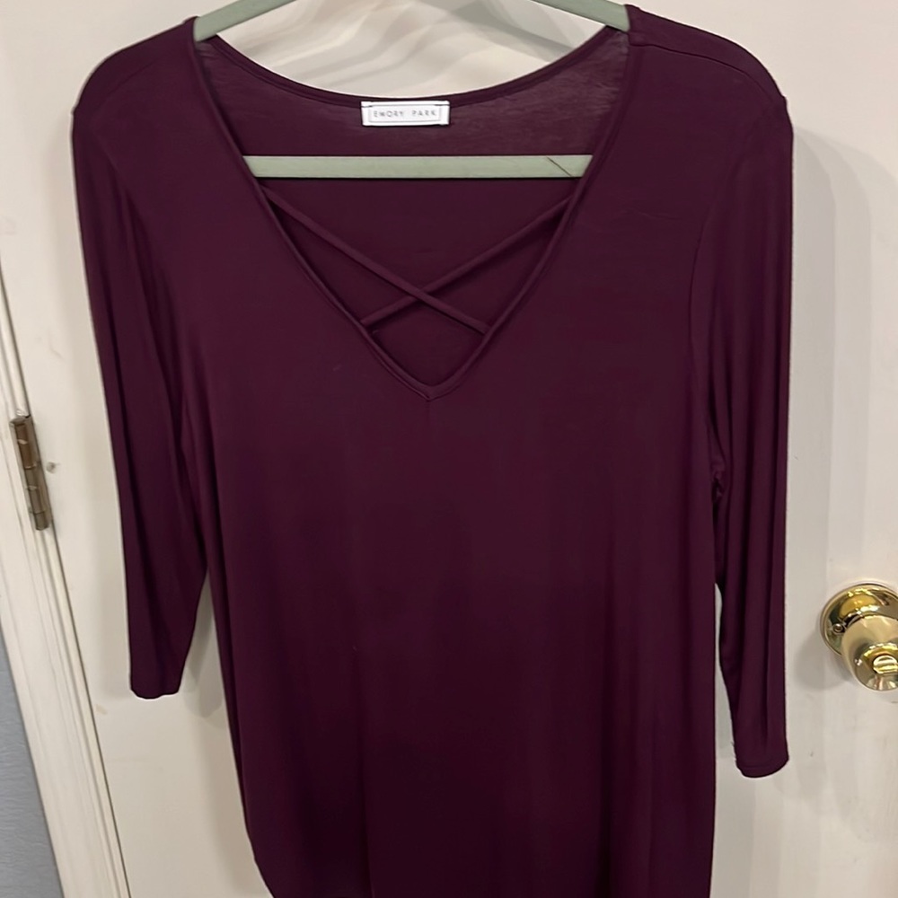 Purple/Burgundy 3/4 sleeve business casual blouse